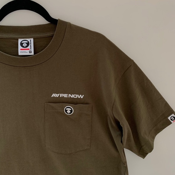 AAPE A Bathing Ape Tee T Shirt Mens M Olive Streetwear Logo Graphic Minimalist - Picture 4 of 13